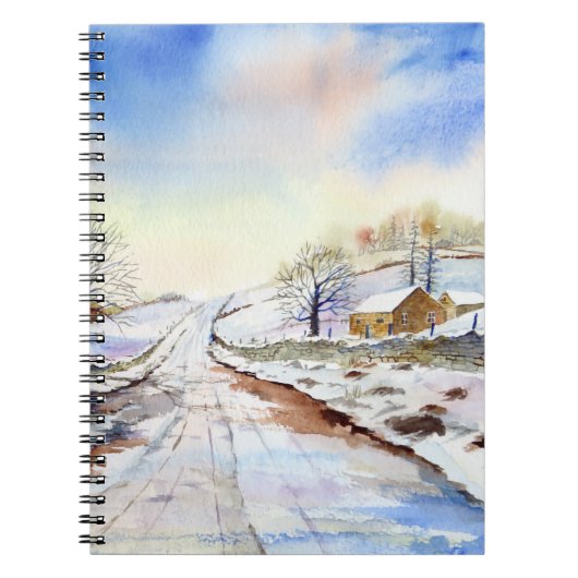 Waterverf van Wintery Lane Landscape Painting Notitieboek (Voorkant)