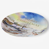 Waterverf van Wintery Lane Landscape Painting Papieren Bordje (Gekanteld)