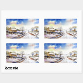Waterverf van Wintery Lane Landscape Painting Rechthoekige Sticker (Vel)