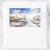 Waterverf van Wintery Lane Landscape Painting Rechthoekige Sticker (Tas)