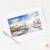 Waterverf van Wintery Lane Landscape Painting Rechthoekige Sticker (Envelop)