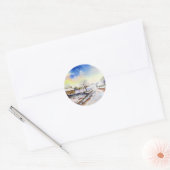 Waterverf van Wintery Lane Landscape Painting Ronde Sticker (Envelop)