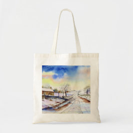 Waterverf van Wintery Lane Landscape Painting Tote Bag