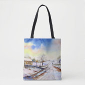 Waterverf van Wintery Lane Landscape Painting Tote Bag (Voorkant)