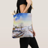 Waterverf van Wintery Lane Landscape Painting Tote Bag (Dichtbij)