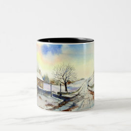 Waterverf van Wintery Lane Landscape Painting Tweekleurige Koffiemok