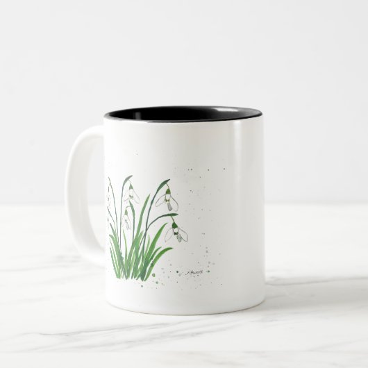 Waterverf van witte bloemen minimalistisch tweekleurige koffiemok (Voorkant links)