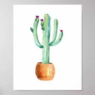 Waterverf van woestijncactus poster