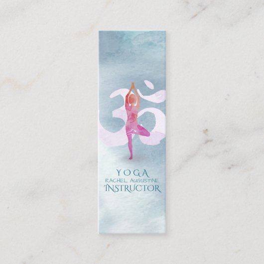 Waterverf van Yoga Instructor Meditation Pose Om S Mini Visitekaartje (Voorkant)
