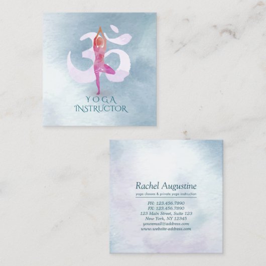 Waterverf van Yoga Instructor Meditation Pose Om S Vierkante Visitekaartje (Voorkant / Achterkant)