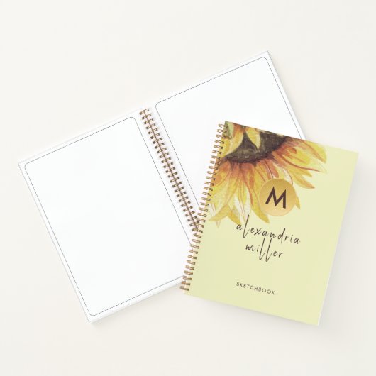 Waterverf van zakboekje - Zonnebloemmonogram Notitieboek (Binnen)