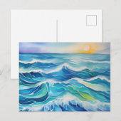 Waterverf van zee golven onder de zon briefkaart (Voorkant / Achterkant)