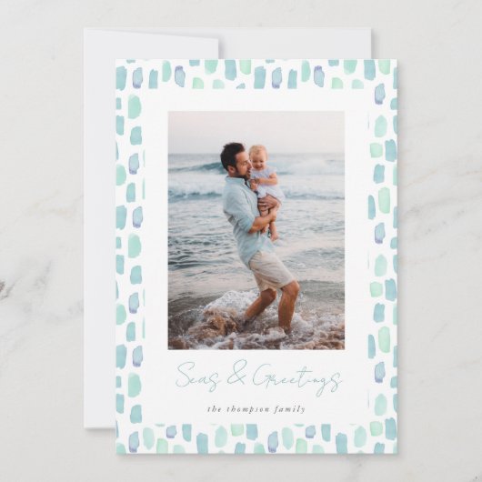 Waterverf van zeeglazen | Moderne minimale kustfot Feestdagenkaart (Voorkant)