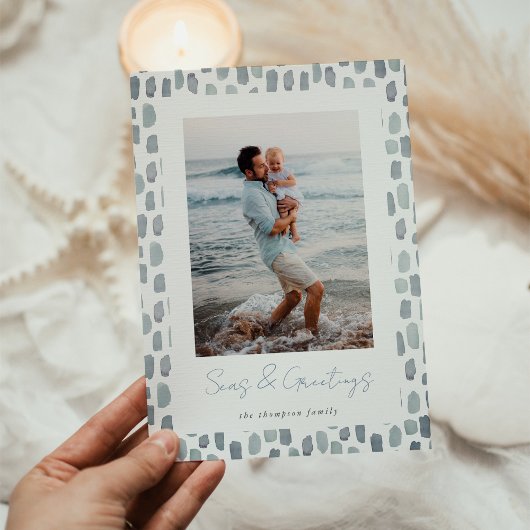 Waterverf van zeeglazen | Moderne minimale kustfot Feestdagenkaart