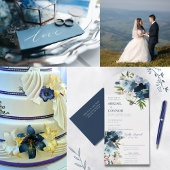 Waterverf van zeemacht en mosterdblauw all in one uitnodiging