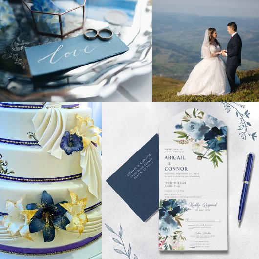 Waterverf van zeemacht en mosterdblauw all in one uitnodiging