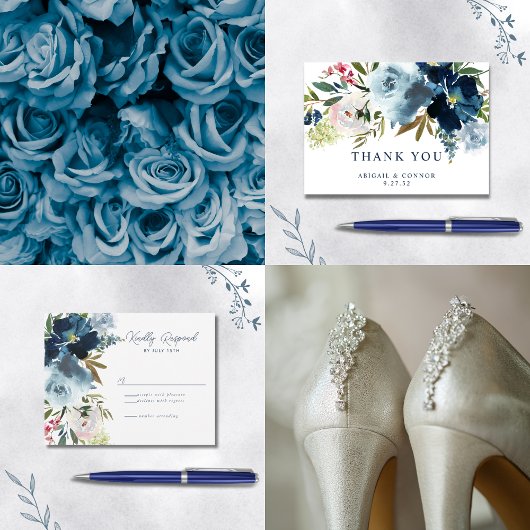 Waterverf van zeemacht en mosterdblauw bedankkaart