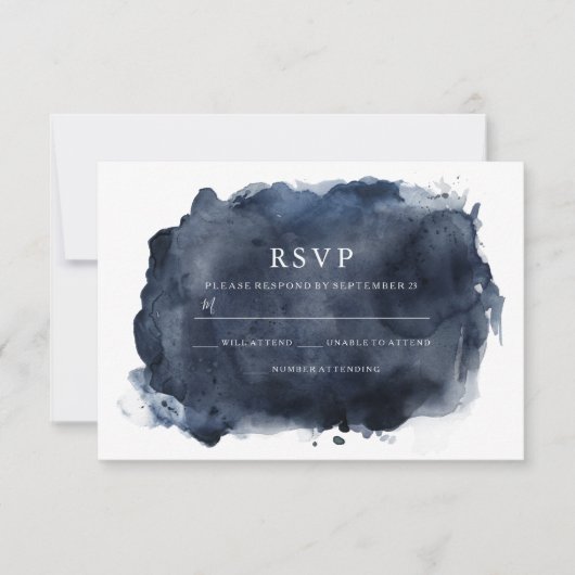 Waterverf van zeemacht Verf Splash & White Wedding RSVP Kaartje (Voorkant)