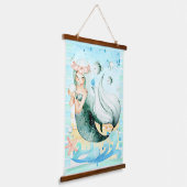 Waterverf van Zeemeermin en vis-Zee Hangend Wandkleed (Gebogen)