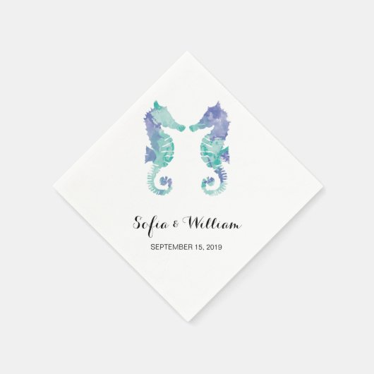 Waterverf van zeepaardjes | Bruiloft Servet (Hoek)