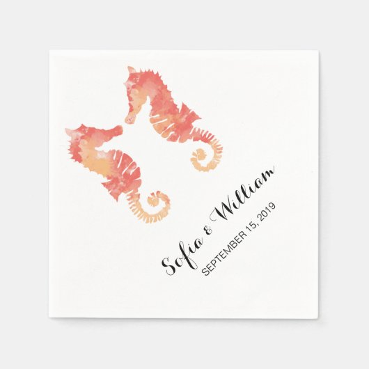 Waterverf van zeepaardjes | bruiloftsservet servetten (Voorkant)