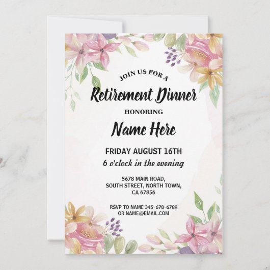 Waterverf van zomerrusttijd bloemen roze kaart (Voorkant)