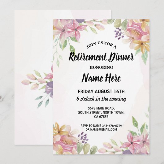 Waterverf van zomerrusttijd bloemen roze kaart (Voorkant / Achterkant)