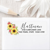 Waterverf van zonnebloemen en Rozen Floral Bouquet Etiket (Insitu)