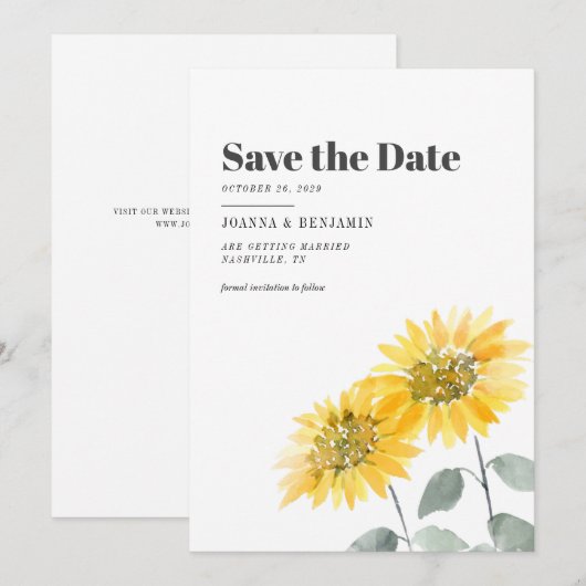 Waterverf van zonnebloemen save the date (Voorkant / Achterkant)