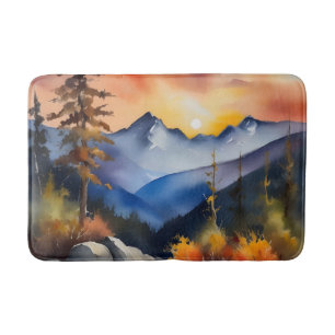 Waterverf van zonsopgang boven met sneeuw bedekte  badmat