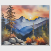 Waterverf van zonsopgang boven met sneeuw bedekte  cadeaupapier (Vlak)