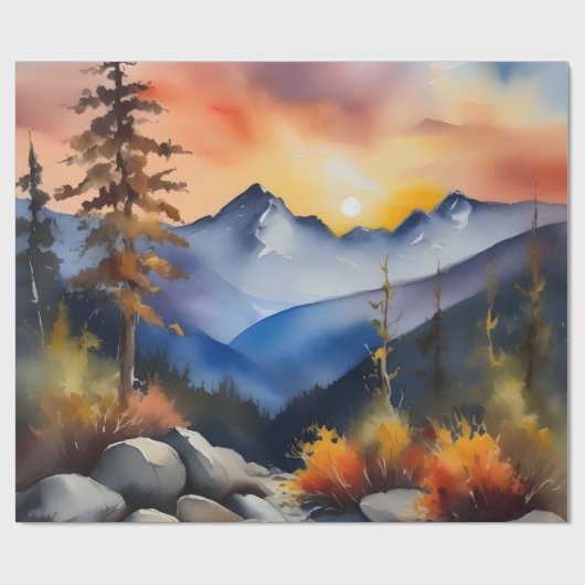 Waterverf van zonsopgang boven met sneeuw bedekte  cadeaupapier (Vlak)