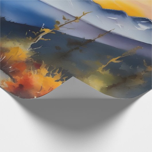 Waterverf van zonsopgang boven met sneeuw bedekte  cadeaupapier (Hoek)