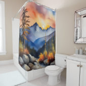 Waterverf van zonsopgang boven met sneeuw bedekte  douchegordijn (In situ)