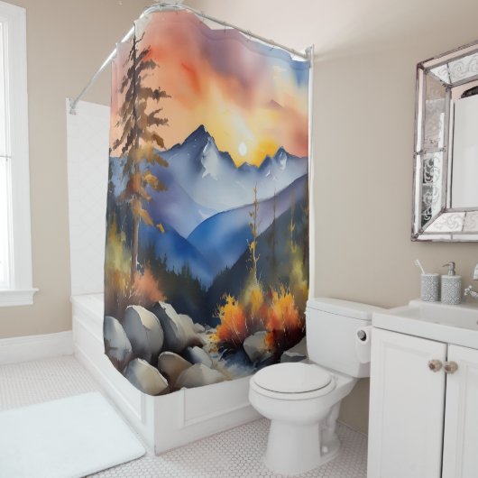 Waterverf van zonsopgang boven met sneeuw bedekte douchegordijn (In situ)