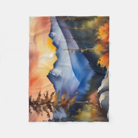 Waterverf van zonsopgang boven met sneeuw bedekte  fleece deken (Voorkant)