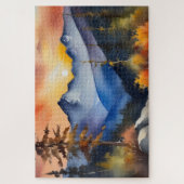 Waterverf van zonsopgang boven met sneeuw bedekte  legpuzzel (Verticaal)