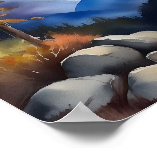 Waterverf van zonsopgang boven met sneeuw bedekte  poster (Hoek)