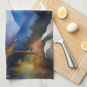 Waterverf van zonsopgang boven met sneeuw bedekte  theedoek (Quarter Fold)