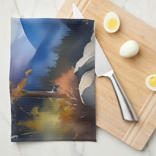 Waterverf van zonsopgang boven met sneeuw bedekte  theedoek (Quarter Fold)