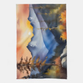 Waterverf van zonsopgang boven met sneeuw bedekte  theedoek (Verticaal)