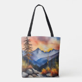Waterverf van zonsopgang boven met sneeuw bedekte  tote bag (Achterkant)