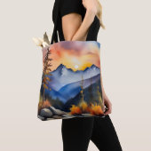 Waterverf van zonsopgang boven met sneeuw bedekte  tote bag (Dichtbij)