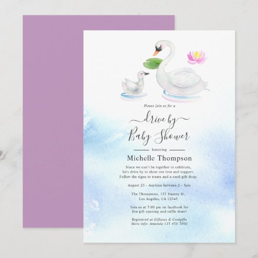 Waterverf van Zwan met bridal of Baby shower Kaart (Voorkant / Achterkant)