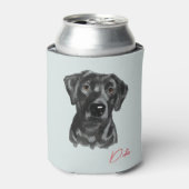 waterverf van zwart lab op koelbox blikjeskoeler (Blikje Voorkant)