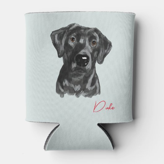 waterverf van zwart lab op koelbox blikjeskoeler (Voorkant)