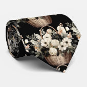 Waterverf van zwarte en witte Floral Stropdas (Opgerold)