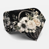 Waterverf van zwarte en witte Floral Stropdas (Opgerold)