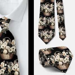 Waterverf van zwarte en witte Floral Stropdas