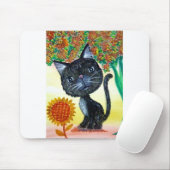 Waterverf van zwarte kattenzonnebloempitten muismat (Met muis)